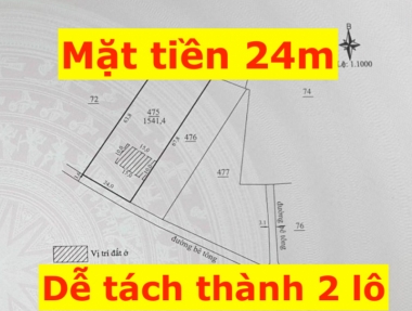 Lô đất ngang 24m dễ dàng tách thửa, đất ở đô thị  